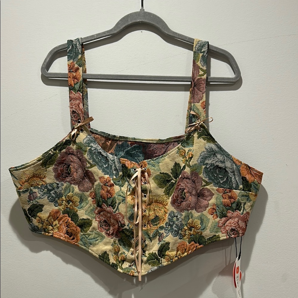 Cider Floral Lace Up Corset NWT - Great for Renaissance or Fantasy!